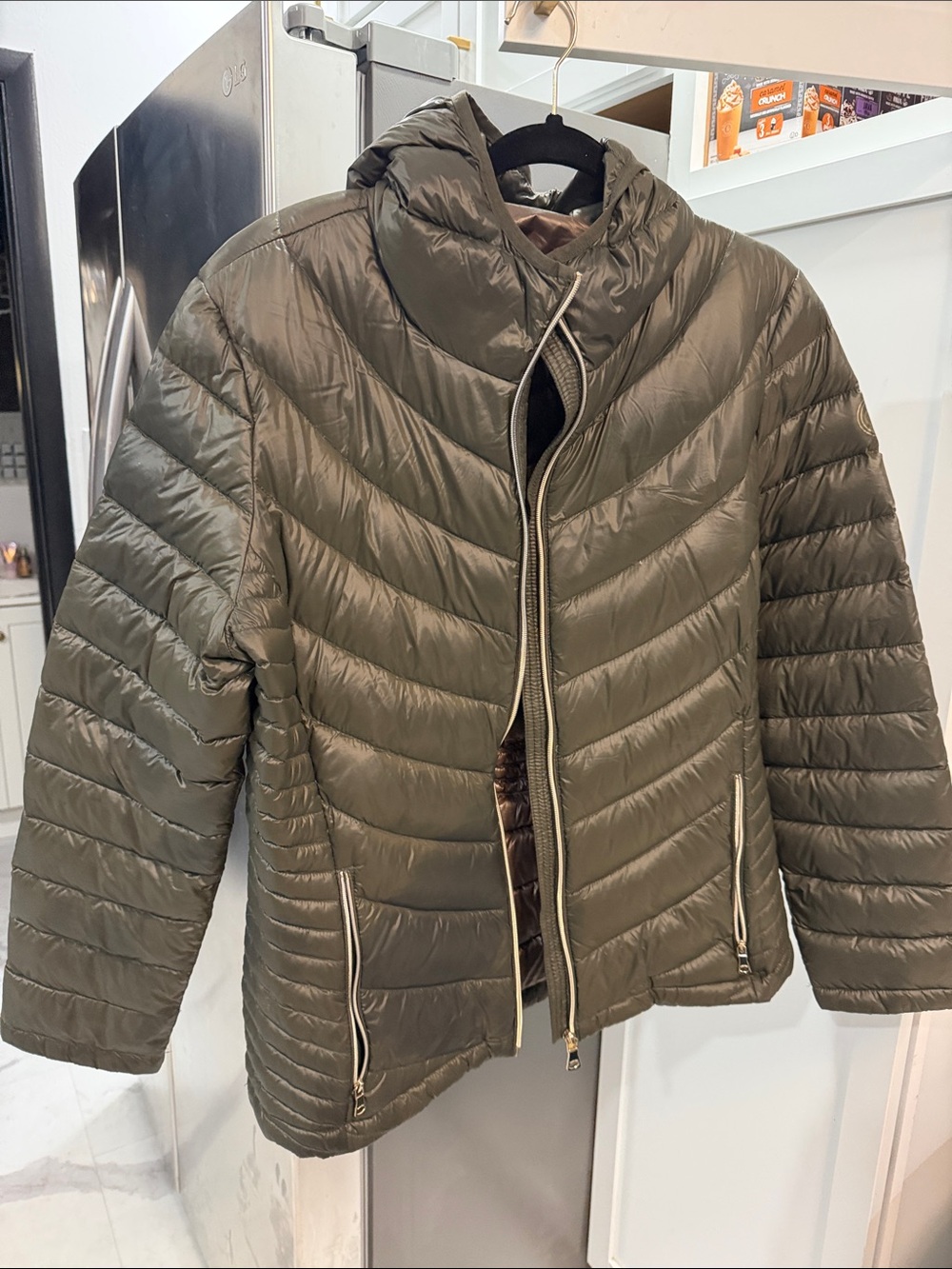 calvin klein duck down Women’s Olive Green Quilted Puffer Jacket